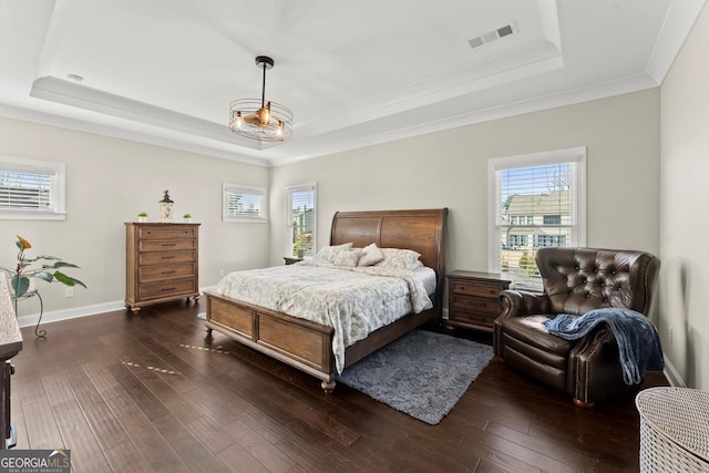2903 Eva Clb, Acworth, GA 30101 - bedroom featuring a raised ceiling, dark wood-style flooring, and crown molding