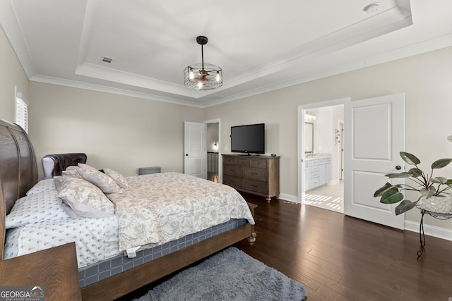 2903 Eva Clb, Acworth, GA 30101 - bedroom featuring a raised ceiling, dark wood-style flooring, and ornamental molding