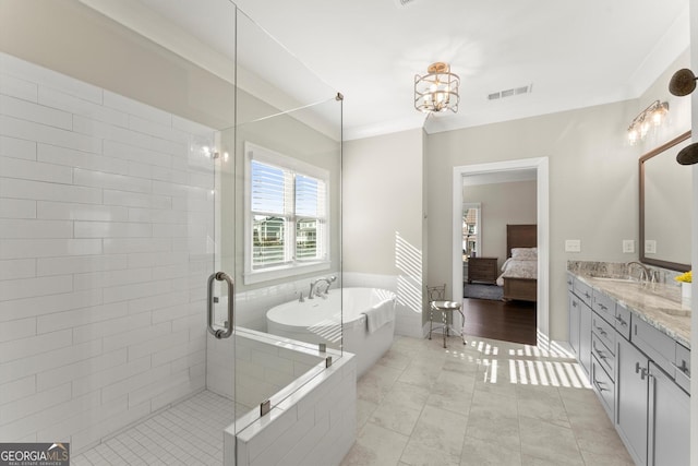 2903 Eva Clb, Acworth, GA 30101 - bathroom with a freestanding tub, double vanity, a shower stall, tile patterned flooring, and connected bathroom