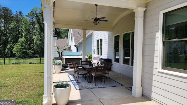 2903 Eva Clb, Acworth, GA 30101 - view of patio featuring a hot tub, ceiling fan, and outdoor dining space