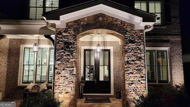 2903 Eva Clb, Acworth, GA 30101 - doorway to property with french doors, stone siding, and brick siding
