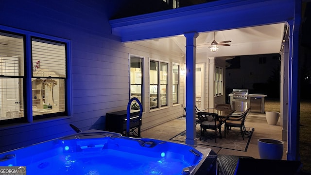 2903 Eva Clb, Acworth, GA 30101 - view of patio with an outdoor hot tub, ceiling fan, outdoor dining space, and a grill