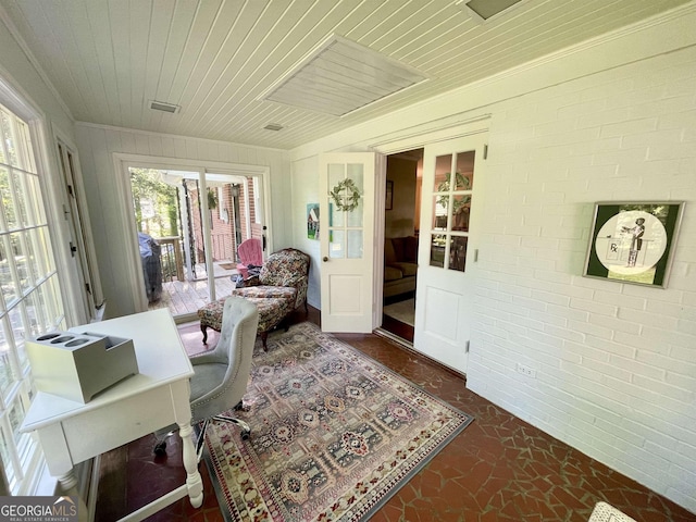 sunroom / solarium with wooden ceiling