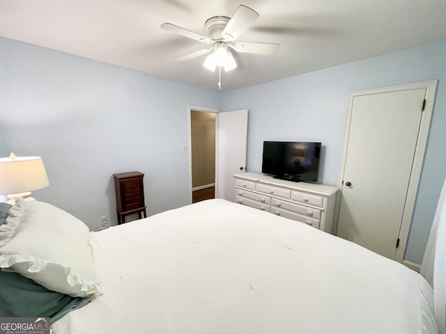 bedroom featuring ceiling fan