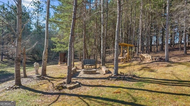 view of yard featuring a fire pit