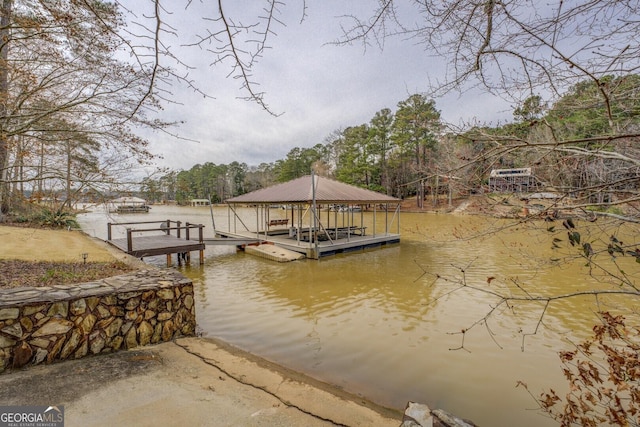 view of dock with a water view