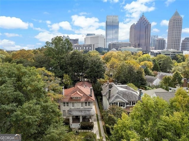 bird's eye view with a city view