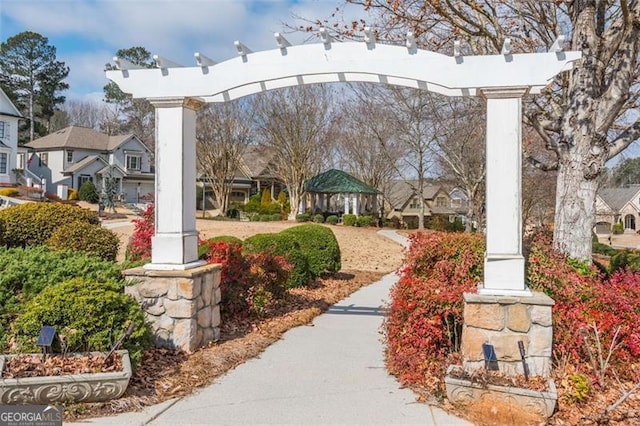view of community with a gazebo and a residential view