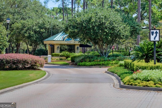 view of community featuring decorative driveway