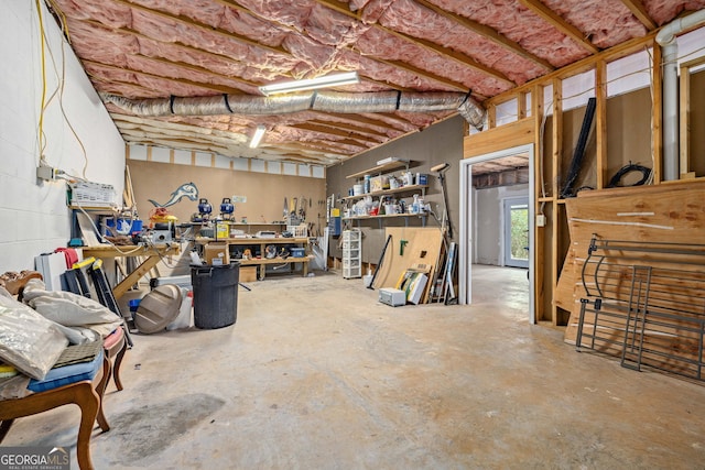 basement featuring a workshop area