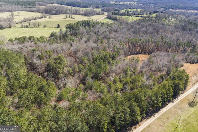 birds eye view of property featuring a rural view and a forest view