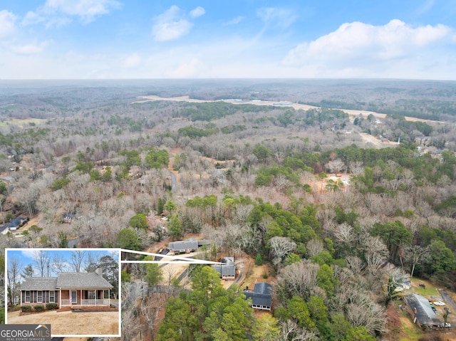 birds eye view of property with a forest view