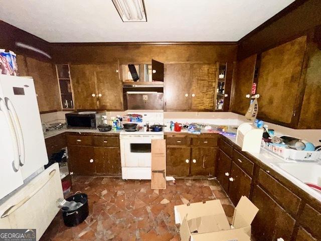 3210 Rogers Rd, Mcdonough, GA 30252 - kitchen with white appliances, light countertops, and open shelves