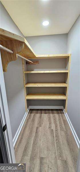 spacious closet with dark wood-style floors