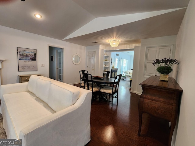 185 Starlight Dr, Sautee Nacoochee, GA 30571 - interior space with baseboards, lofted ceiling, and dark wood-style floors