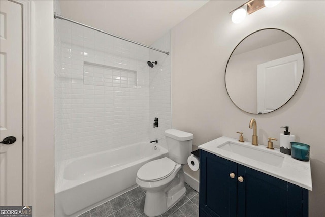 bathroom featuring toilet, shower / tub combination, and vanity