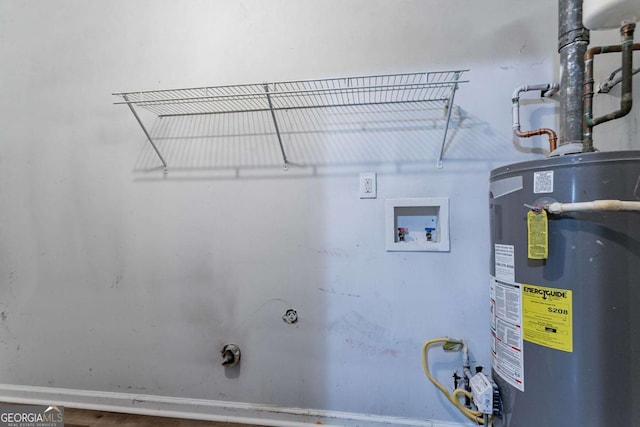 interior space featuring water heater, laundry area, hookup for a washing machine, and hookup for an electric dryer