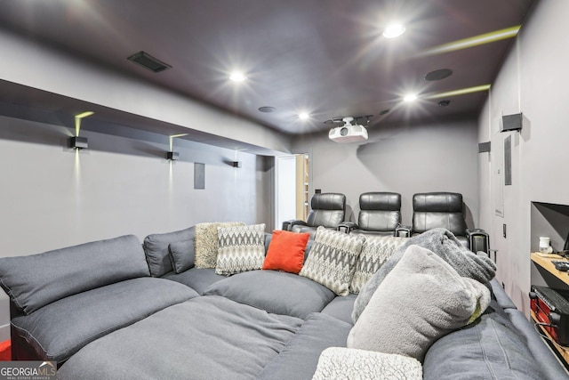 cinema room with recessed lighting and visible vents