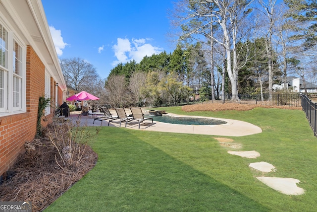 view of yard featuring a fenced backyard and a patio