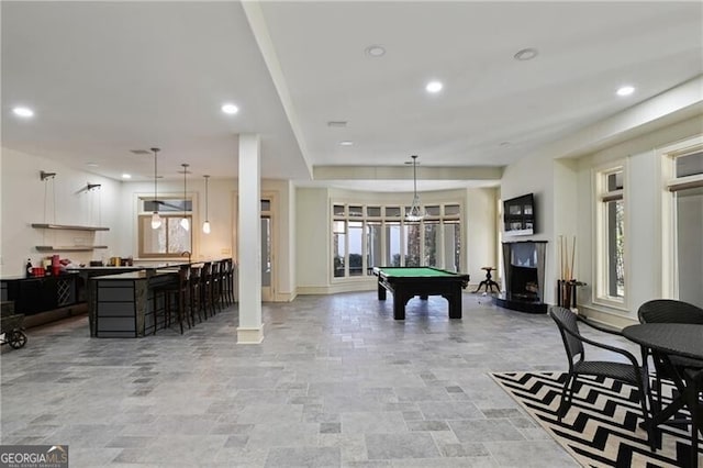 game room with pool table, baseboards, and recessed lighting