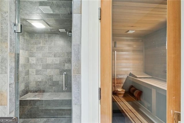 bathroom featuring a stall shower