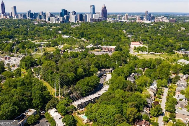 drone / aerial view featuring a city view