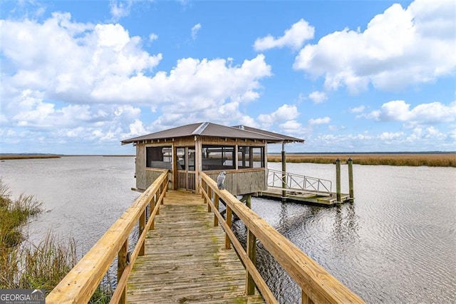 view of dock featuring a water view