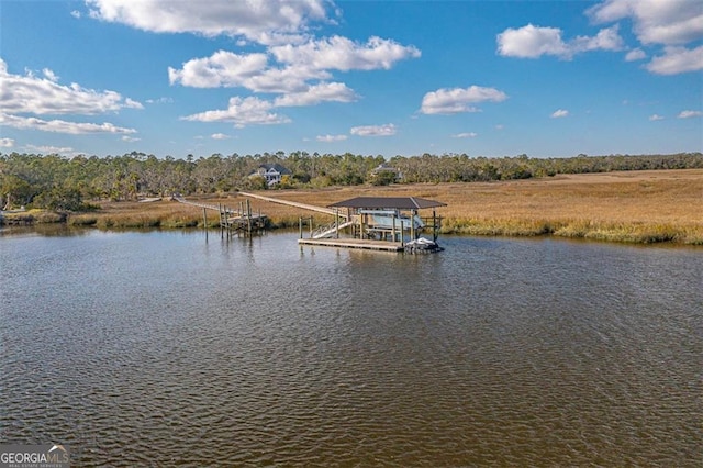 dock area with a water view