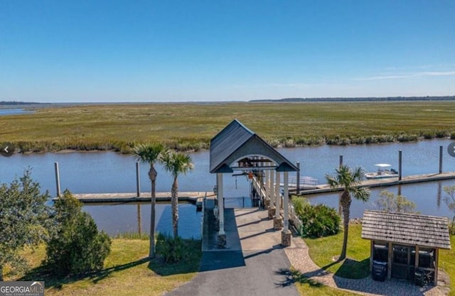 view of dock with a water view