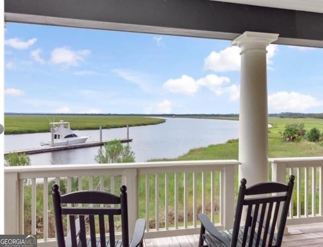 deck with a water view