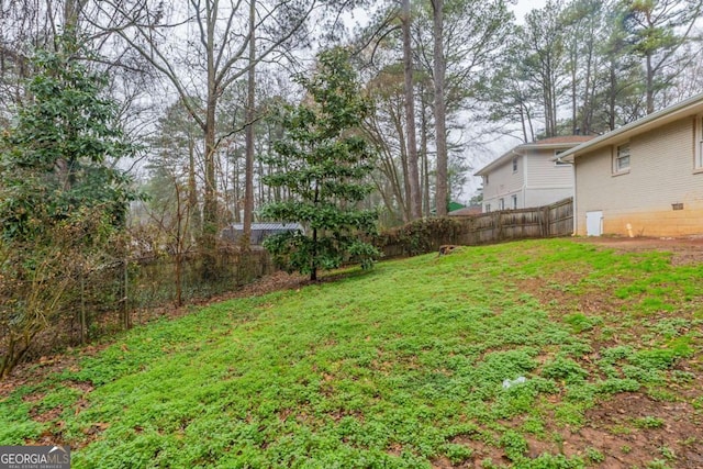 view of yard with a fenced backyard