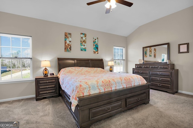 152 Summerhill Dr NE, Ludowici, GA 31316 - bedroom with lofted ceiling, light colored carpet, ceiling fan, and baseboards