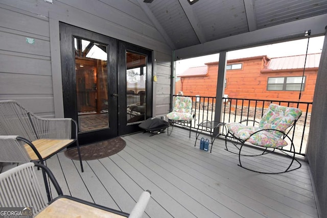 wooden terrace with french doors