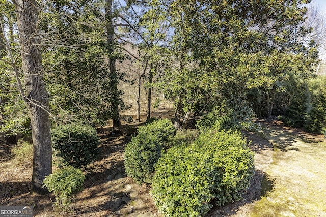 view of landscape featuring a wooded view