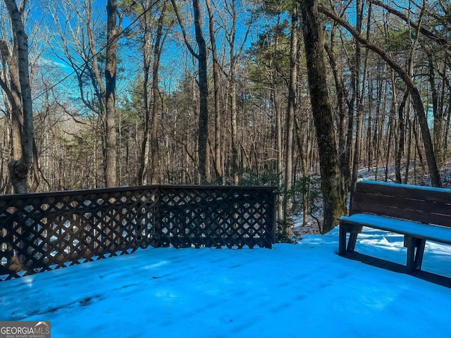 view of yard layered in snow