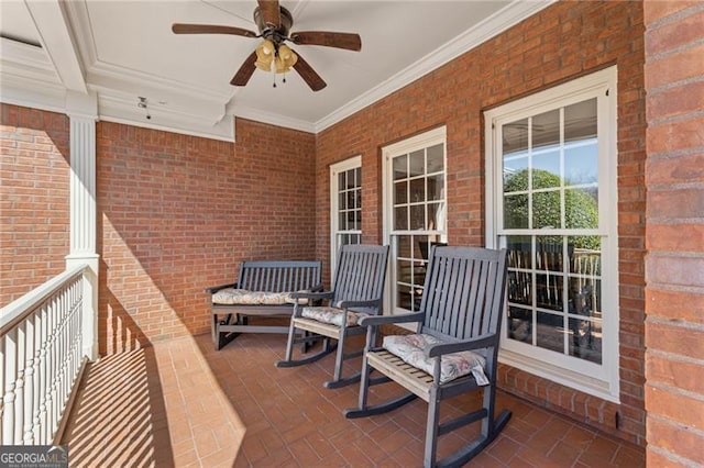 view of patio / terrace featuring covered porch and ceiling fan