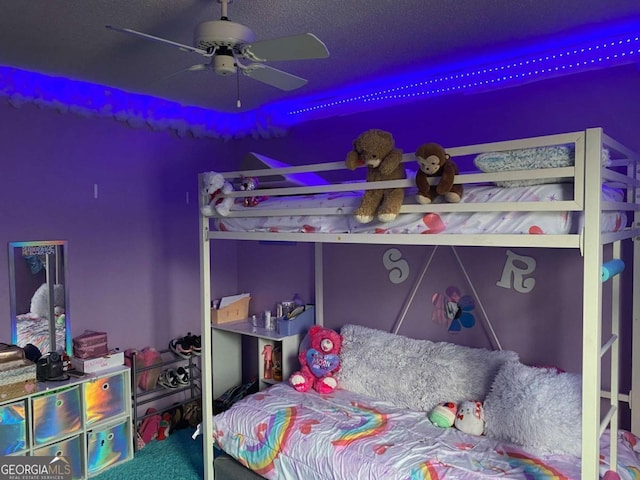 bedroom with carpet floors and ceiling fan