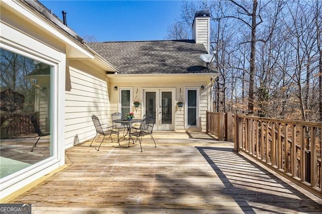 wooden terrace with french doors