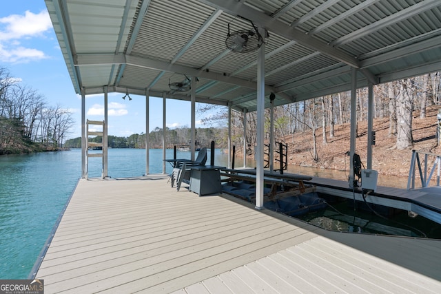 view of dock featuring a water view and boat lift