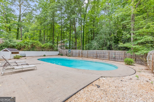 view of swimming pool with a patio area, a fenced backyard, and a fenced in pool