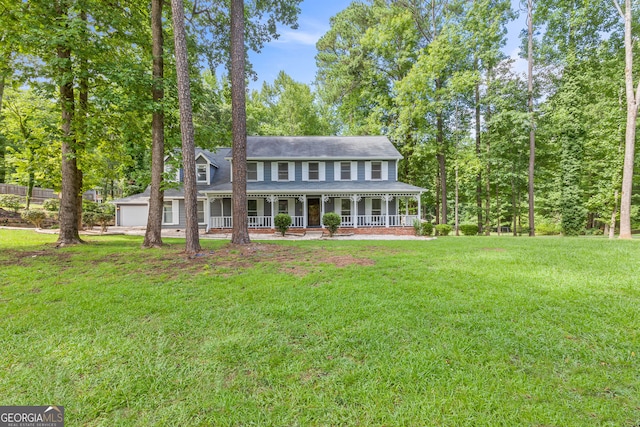 view of front of home with a front lawn and a porch