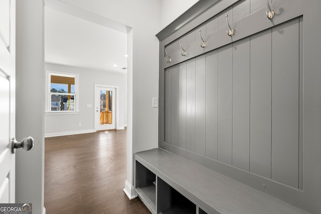 1295 Stonewood Field Rd, Watkinsville, GA 30677 - mudroom with dark wood-style flooring and baseboards
