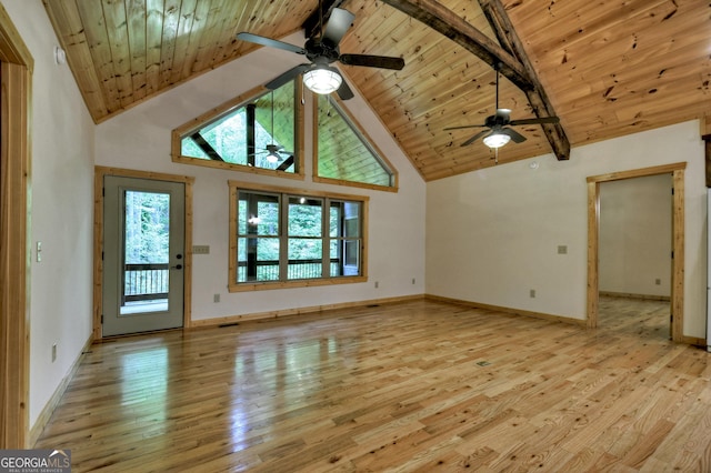 658 Dover Falls Trl, Ellijay, GA 30540 - living area with light wood-type flooring, visible vents, a ceiling fan, and high vaulted ceiling