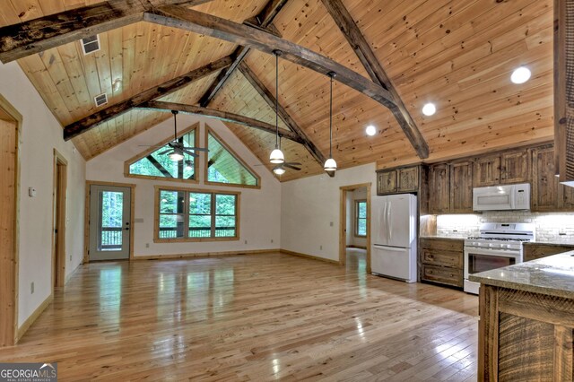 658 Dover Falls Trl, Ellijay, GA 30540 - kitchen with white appliances, light stone countertops, light wood-type flooring, and a sink