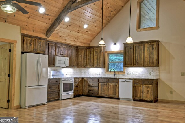 658 Dover Falls Trl, Ellijay, GA 30540 - dining room featuring wooden ceiling, visible vents, beamed ceiling, and light wood-type flooring