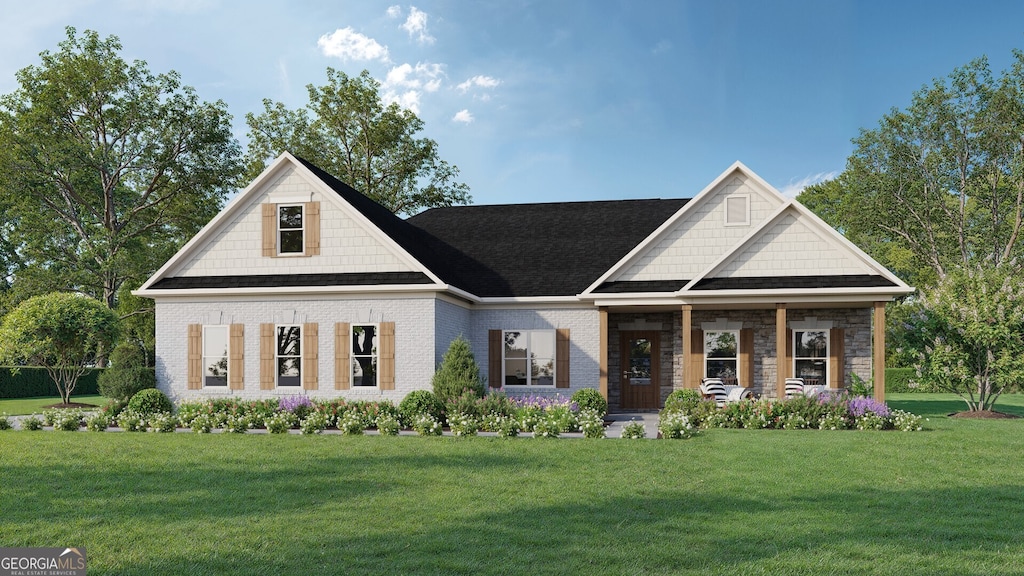 327 Ayers Creek Dr, Toccoa, GA 30577 - view of front of house featuring a front lawn, a porch, and brick siding