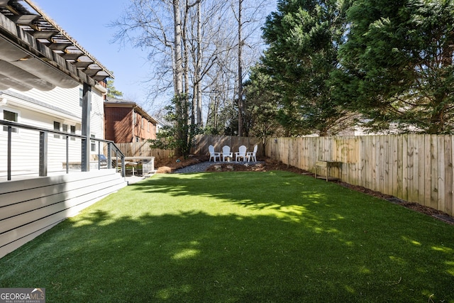 view of yard with a fenced backyard