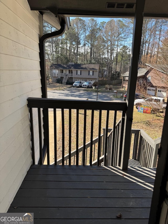 deck with a residential view