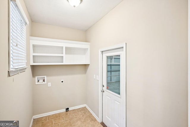 laundry room with hookup for a washing machine, laundry area, hookup for an electric dryer, and baseboards