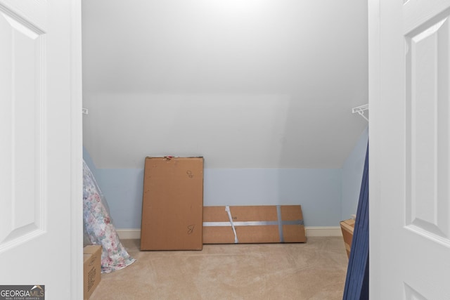 spacious closet with lofted ceiling and carpet